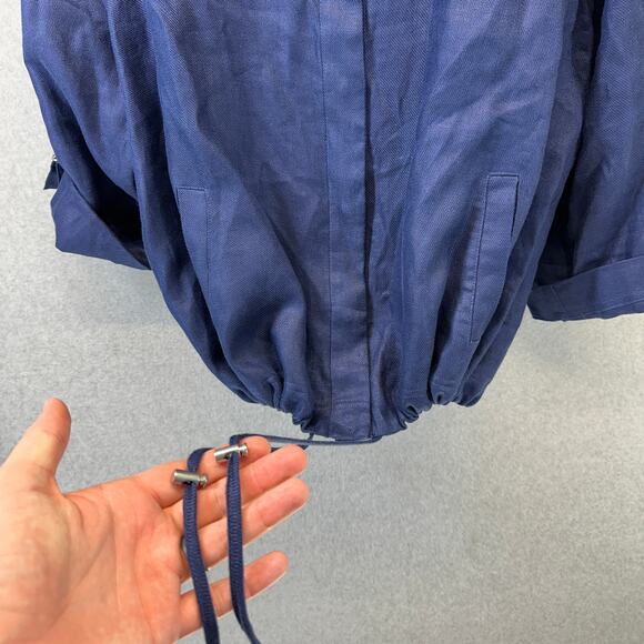 Chico's Short Linen Utility Jacket Womens Size 3 Navy Blue Snap Front 3/4 Sleeve - Picture 8 of 14